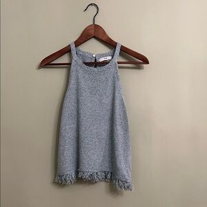 Knit Blue High Neck Fringe Hem Tank
